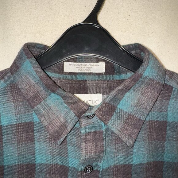 MATIX Men's Long Sleeve Flannel Plaid Snap Up Shirt Size Large - Picture 3 of 9